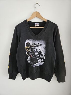 Vintage Ski Doo V-Neck Pullover Sweatshirt Mens Small 90s